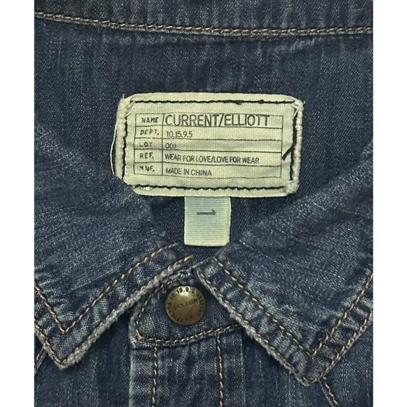 CURRENT ELLIOTT Distressed Denim Western Shirt Snap Closure Chambray Relaxed S - Picture 7 of 10